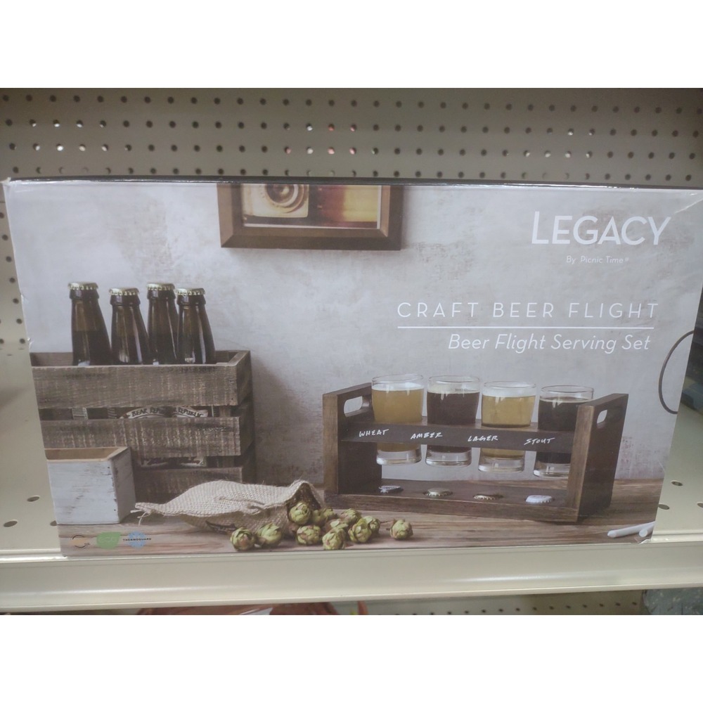 Legacy Wood Craft Beer Flight Beverage Sampler Modern w/Shot‎ Glass Light Brown